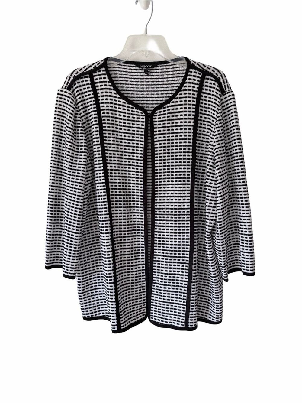 Misook Textured Black White Knit Cardigan Jacket size XL